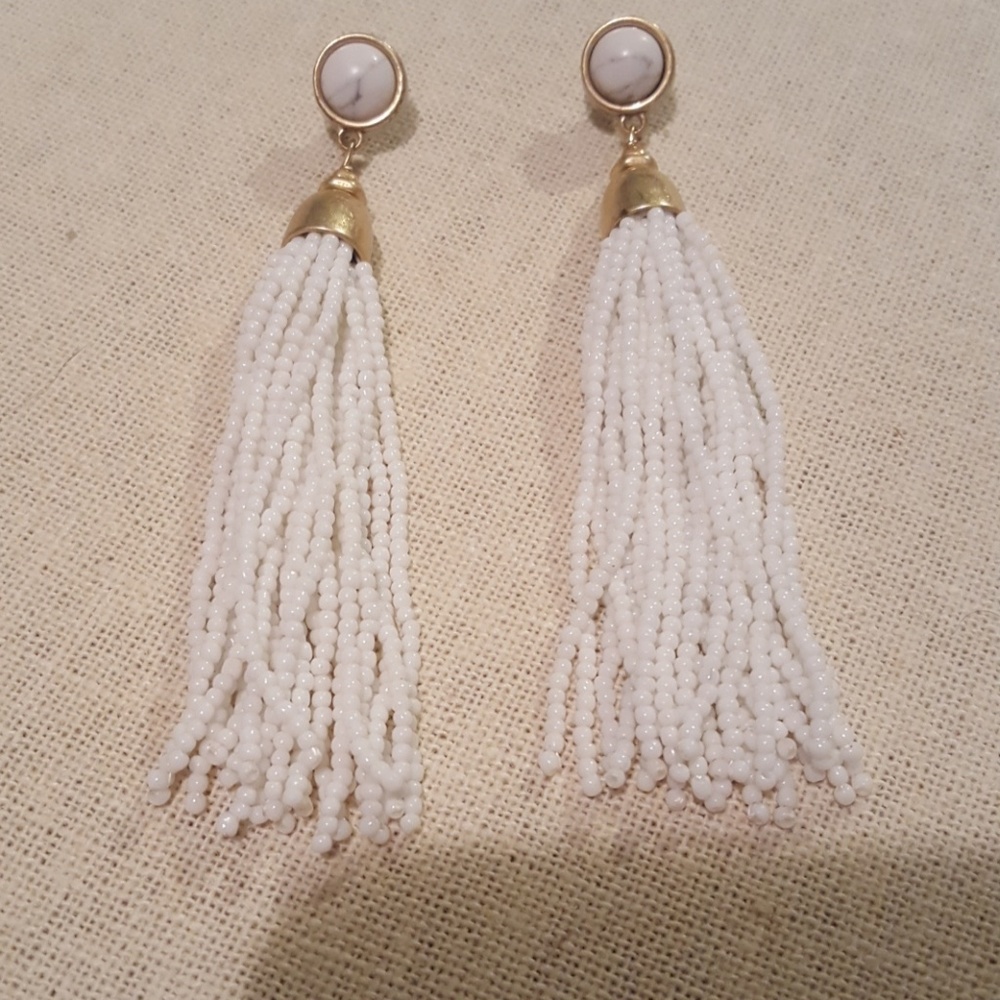 Stella and Dot white gita tassel earrings